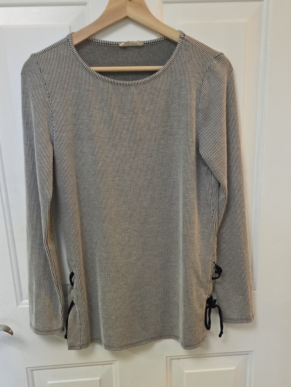 ADORA Black and White Striped Long Sleeve Top with Side Ties